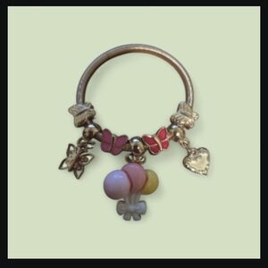 Gold-Tone Charm Bracelet with Pink and Yellow Enamel Accents